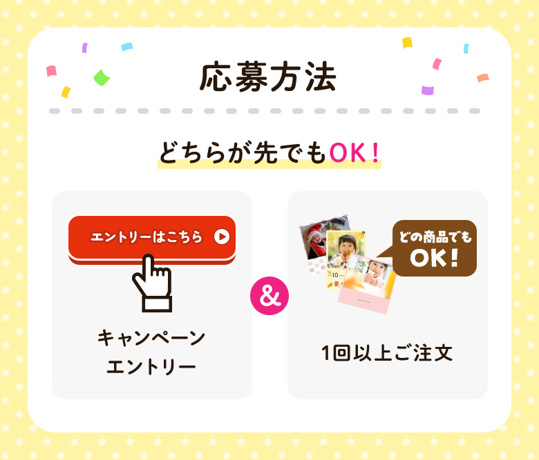 応募方法 どちらが先でもOK! キャンペーンエントリー&どの商品でもOK!1回以上ご注文