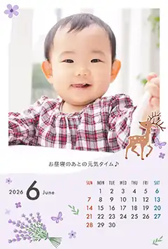 鹿とラベンダー（6月）のこよみフォトカレンダーあり