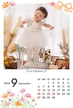 コスモスとリボン（9月）のこよみフォトカレンダーあり